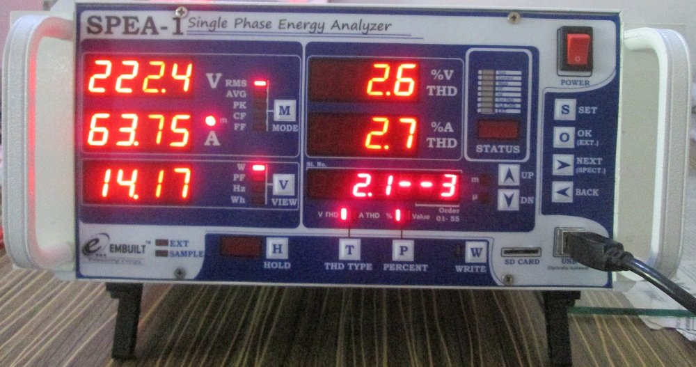 Voltage Harmonics in % for 14 Watt Incandescent Bulb by SPEA-1